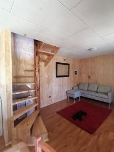 een woonkamer met een bank en een hond erin bij Chon-Vilú in Chonchi