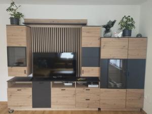 a entertainment center with a television on top of it at Kathis Burgblick in Rottenmann