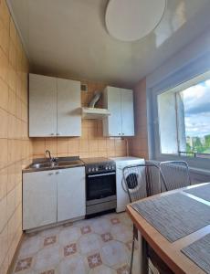 Kuchyň nebo kuchyňský kout v ubytování Mažeikių apartamentai