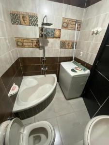 a bathroom with a toilet and a sink at Khamayel compound in Kafr Abū ʼumaydah