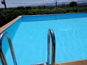 a blue swimming pool with two metal bars in it at Pyrenees Vue Gite - Vues Fantastique, Parking Gratuit Sur Place & Piscine in Saint-Gaudens