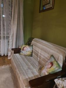 a couch with two pillows on it in a living room at Затишна Квартира в центрі міста in Luts'k