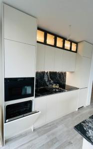 Η κουζίνα ή μικρή κουζίνα στο Boutique luxury apartment Azur Deluxe resort On the beach