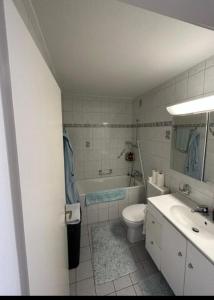 a bathroom with a toilet and a tub and a sink at Rooftop ink Parking in Lucerne