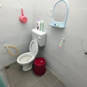 亚娄Homestay Amir Chemumaq的带马桶和镜子的浴室