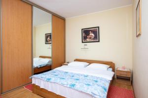 une chambre avec un lit et un grand miroir dans l'établissement Apartments with parking space Smrdelje, Krka - 23078, à Kistanje