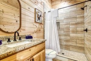 un bagno con wc, lavandino e doccia di Tranquility Cottage, Pickleball Court, Creek, WIFI, Mountain Views, Starting at 79" a Cosby