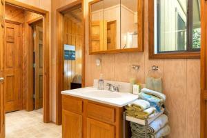 un bagno con lavandino e specchio di Edgewater Escape With Hot Tub a Innsbrook Altre 25 foto