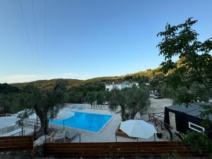 a view of a swimming pool with umbrellas at Village Valle D'Oro ApartHotel in San Menaio