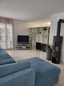 a living room with a couch and a flat screen tv at Vertical Apartment in Interlaken