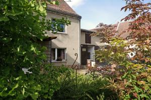 a house with a window and some bushes at Gästehaus Burgenlandschmiede in Meineweh