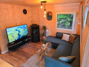 TV a/nebo společenská místnost v ubytování Tiny Lodge met prive Jacuzzi