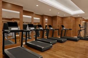a gym with a row of treadmills and ellipticals at The Ritz-Carlton, Istanbul at the Bosphorus in Istanbul