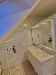 a bathroom with a sink and a mirror at Au cœur du Menobu in Theux