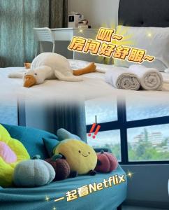 JQ 合一民宿3 Unity Homestay 3 NEW 5pax Netflix Cinema客房内的一张或多张床位