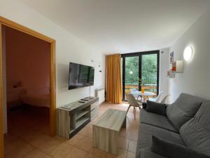 ein Wohnzimmer mit Couch und Flachbildfernseher in der Unterkunft Apartamento junto a pistas en Canillo 2-8 HUT-7852 in Canillo