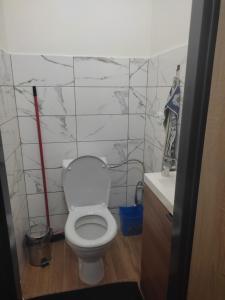 a bathroom with a white toilet and a sink at Ubytování Na Slunku 2 in Velká Kraš +6 photos