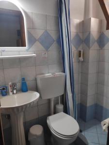 un piccolo bagno con WC e lavandino di Villa Dora Studios a Mpatsi (Batsi)