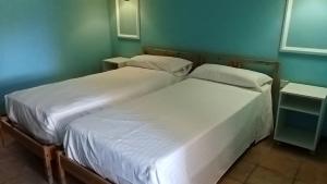 zwei Einzelbetten in einem Zimmer mit grünen Wänden in der Unterkunft Apartamentos Jasmund - Bungalow 87 in San Fernando + 8 Fotos