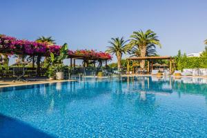 a large swimming pool with blue water and palm trees at Alion Beach Hotel in Ayia Napa