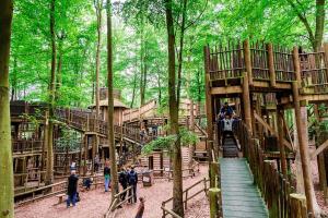 een groep mensen op een speelplaats in het bos bij Barley Break - Beach Cottage in Lessingham