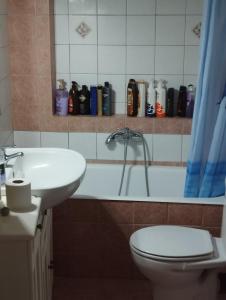 a bathroom with a sink and a toilet and a tub at THREE BROTHERS in Dhidhimótikhon +12 photos