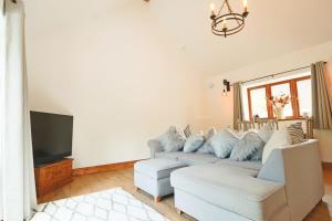 a living room with a couch and a tv at Cedar lodge - Hopewell in Bristol