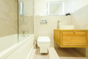 a bathroom with a toilet and a sink and a shower at Hotwells apartments flat 2 - Hopewell in Bristol +2 photos