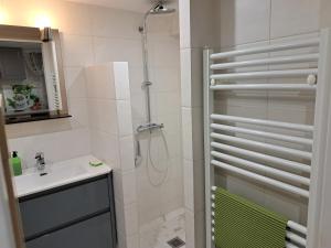 a bathroom with a shower and a sink at A l'orée de la forêt in Saint-Leu-la-Forêt +14 photos