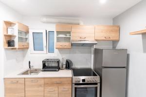 a small kitchen with a sink and a refrigerator at AIOLOS centre plateia nea smyrni in Athens