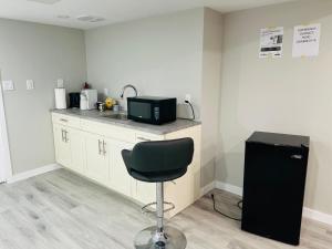 a kitchen with a counter with a microwave and a chair at Luxury Private Suite with Separate Entrance in Winnipeg