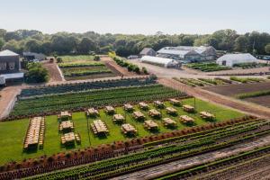 an aerial view of a farm with tables at Chatham Bars Inn in Chatham
