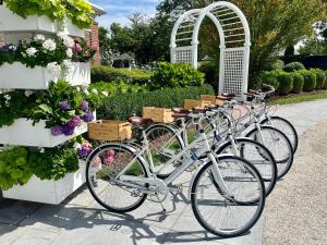 a row of bikes parked next to a bunch of flowers at Chatham Bars Inn in Chatham