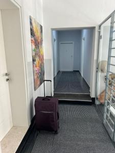 a hallway with a suitcase and a painting on the wall at AVENUE Apartment 02 Tirana in Tirana +5 photos