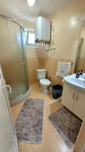 a bathroom with a shower and a toilet and a sink at Umut Konaklama in Ardeşen +19 photos