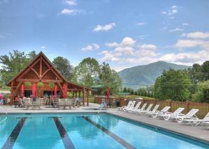 a large swimming pool with chairs and a cabin at Honey Bear Hill #326 in Sevierville