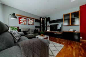 a living room with a couch and a tv at Logroño Premium Home in Logroño +12 photos