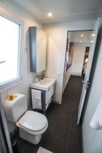 een badkamer met een wit toilet en een wastafel bij Holiday Home Trend in Donji Zagon