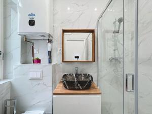 a bathroom with a sink and a shower at Cosy appartement, Lyon Centre Capucins 2 in Lyon
