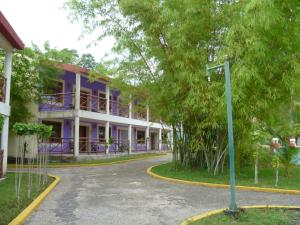 ein Gebäude mit Straßenbeleuchtung davor in der Unterkunft Hotel Debliz Xpujil in Chicanna
