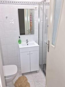 une salle de bain avec toilettes, lavabo et douche dans l'établissement Private Double Room in T4 Apartment, à Almada 42 autres photos