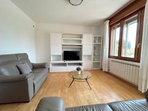 a living room with a couch and a tv at Calima Apartments 2 Venezia in Mogliano Veneto