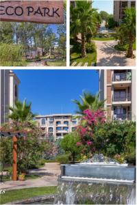 uma colagem de três fotografias de um resort em Cascadas pool view luxury apartment Sunny beach em Sunny Beach