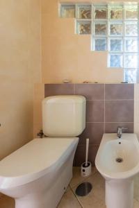 un bagno con un water bianco e un lavandino di Quinta Shangri-La a Silves