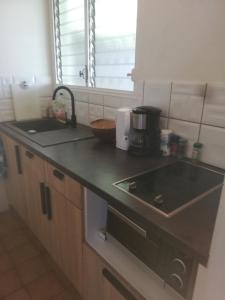 Kuchyň nebo kuchyňský kout v ubytování bungalow bord de mer martinique
