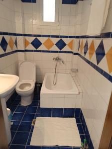 a bathroom with a toilet and a tub and a sink at Olive & Garden in Nea Moudania +27 photos