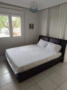 a large bed in a bedroom with a window at Olive & Garden in Nea Moudania