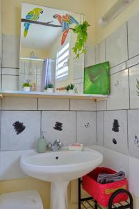 un baño con lavabo y espejo en colibri, en Bouillante