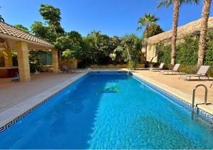 a swimming pool in a yard with palm trees at Villa Bonavista Exclusiva Villa Privada en Elche in Vallongas