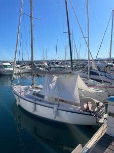 a sailboat docked in a marina with other boats at Yacht Studio Galarne in Saint-Raphaël